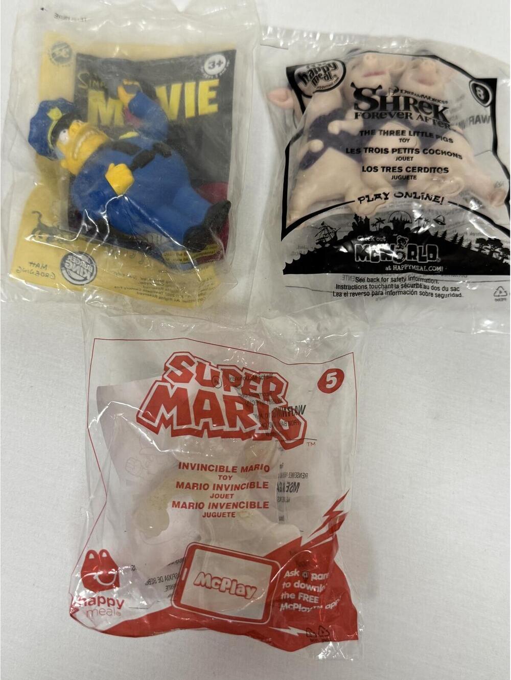 Vintage Toy Lot (Set of 3) - Super Mario, Shrek, Simpsons Movie - NIP / Sealed!